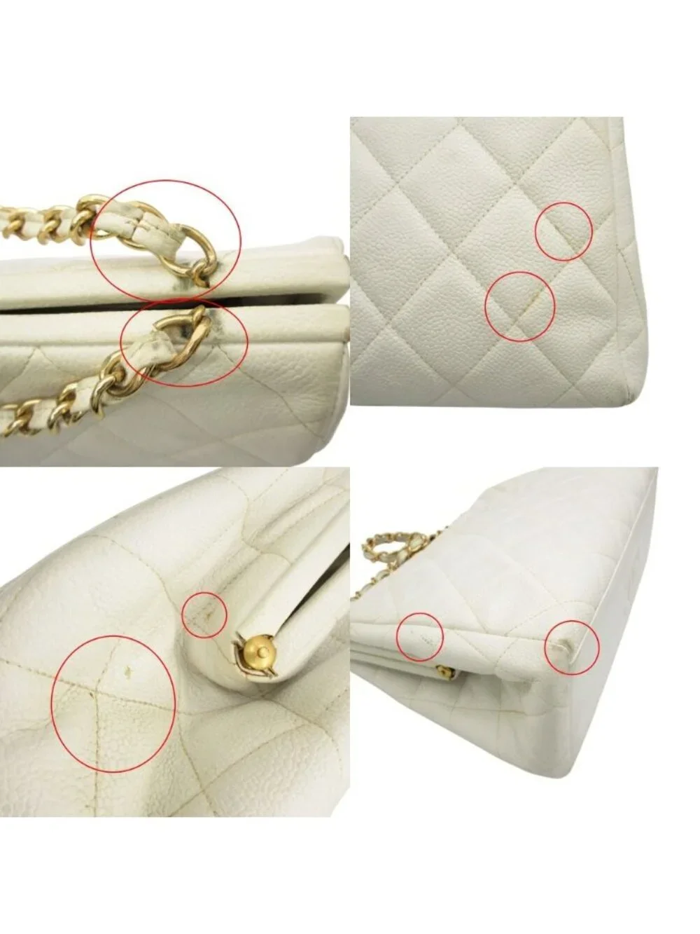 Chanel Shoulder Bag Vintage Caviar Leather Quilted Chain White